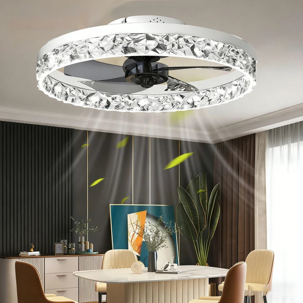 Ventilatore da Soffitto Intelligente con Lampada, Controllo Remoto e App, 6 Livelli di Vento, Dimmerabile, Nero Bianco 50CM, Ventilatore per Raffreddamento Domestico