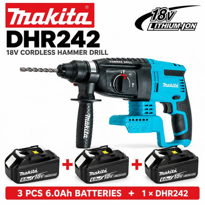 Trapano a percussione rotante senza fili Makita DHR242 18V, capacità per calcestruzzo 24mm, SDS Plus 4700 IPM 2.0J, utensile da costruzione per impieghi gravosi a 3 modalità, compatibile con BL1860B BL1850B BL1815, spedizio