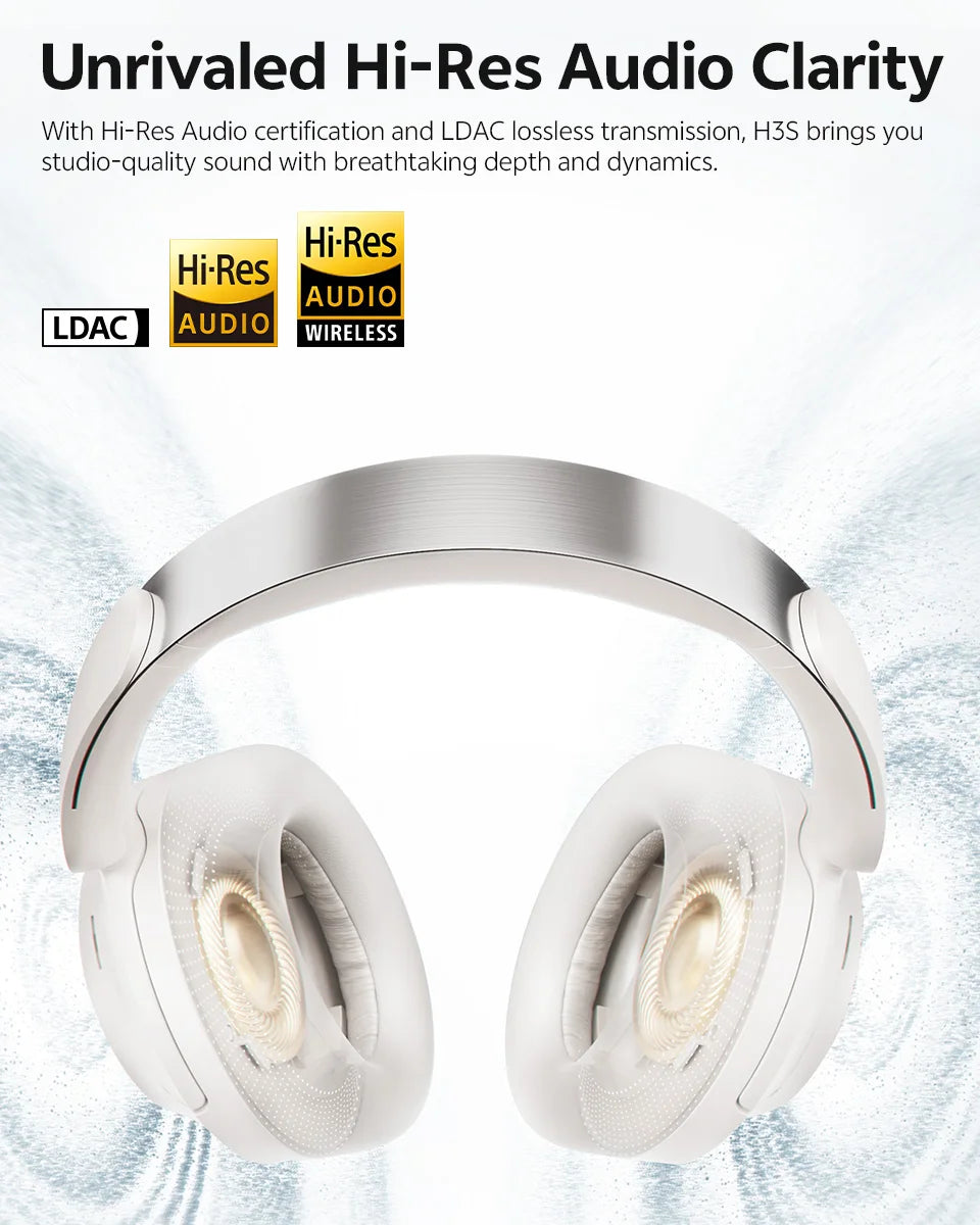 QCY H3S ANC Cuffie over Ear -56dB Cuffie con cancellazione del rumore Bluetooth 6.0 Auricolari audio spaziale LDAC ad alta risoluzione Doppio driver