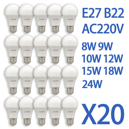 20 Lampadine LED E27 AC 220V 8W 9W 10W 12W 15W 18W 24W Luce Calda e Fredda 3000K 4000K 6000K per Illuminazione Domestica