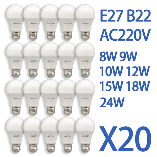 20 Lampadine LED E27 AC 220V 8W 9W 10W 12W 15W 18W 24W Luce Calda e Fredda 3000K 4000K 6000K per Illuminazione Domestica