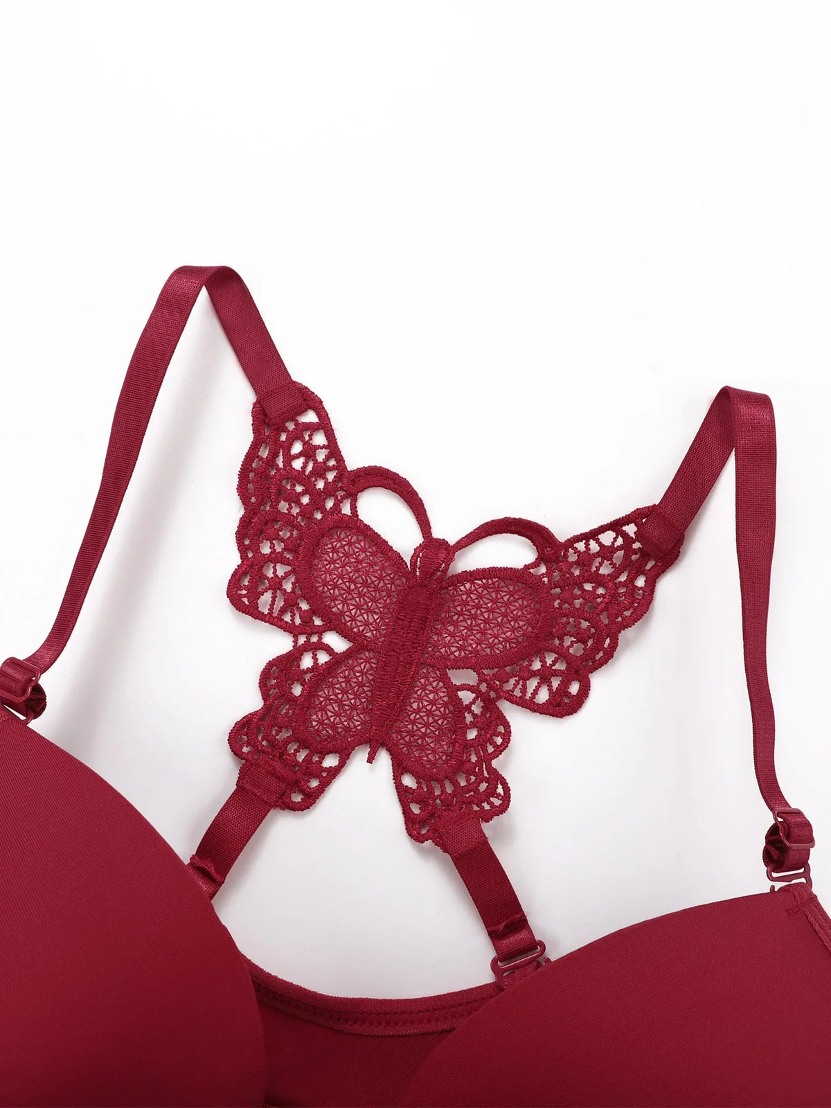 Set da 2 pezzi di vendita caldo di reggiseno rosso sexy con bottoni frontali bellissimo reggiseno moda farfalla posteriore push up set da donna A2120