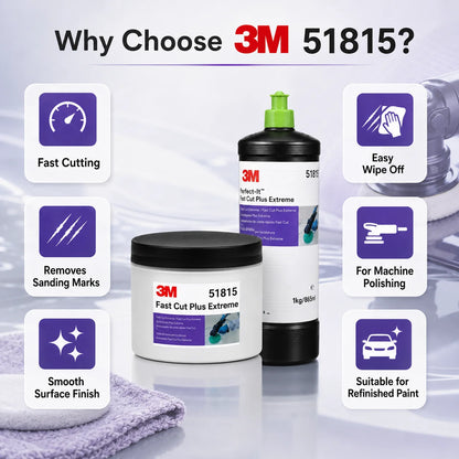 Composto Professionale 3M 51815 Fast Cut Plus Extreme per Lucidatura e Rimozione Graffi Vernice Auto, Confezione da 100g