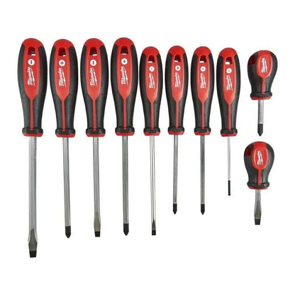Milwaukee 4932471808 Set di 8 Cacciaviti, Manici Ergonomici Rossi/Neri, Punte Magnetiche per Lavori di Fissaggio in Fai-da-Te e Professionali