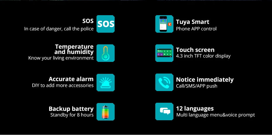 KERUI 2G WIFI GSM Sistema di Allarme Domestico Set Touch Screen da 4.3 pollici Sistema di Allarme di Sicurezza Tuya Smart App Alexa per la Casa Antifurto