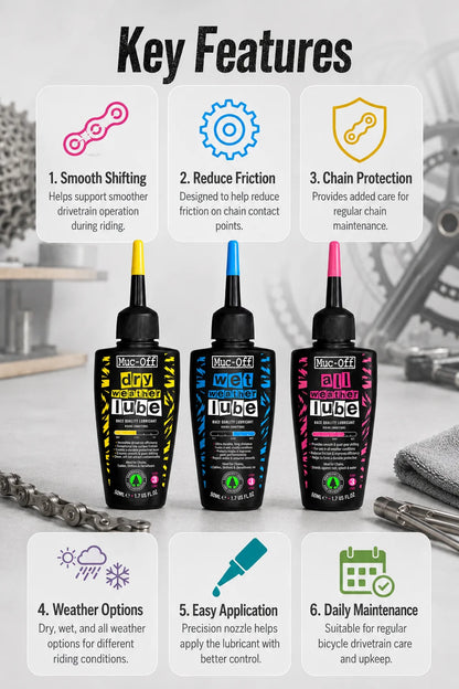 Lubrificante per Catene Muc-Off 50ml, per Uso a Secco o Bagnato, Adatto a Tutte le Condizioni Atmosferiche, Riduce l'Attrito e Garantisce Cambi Fluidi per Biciclette da Strada e MTB