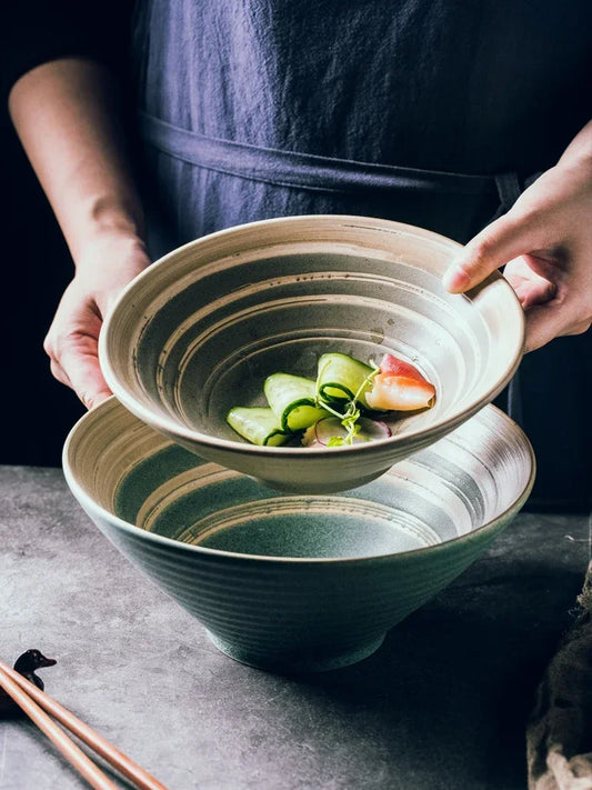 Ciotola giapponese Ramen ciotola per uso domestico di grandi dimensioni e Set di stoviglie per piatti ciotola in ceramica ciotola Ajisen ciotola per minestra di pasta di manzo