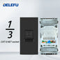 DELEFU Presa Italiana Fai-da-te con USB Tipo C, Interruttore Campanello, 45A 20A, per Tende, Telefono, CAT5, TV, HDMI, SAT, Nera