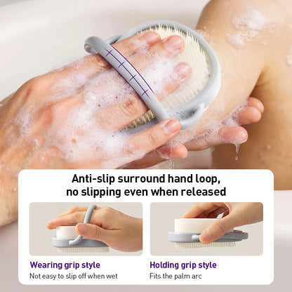 Philips Avent Spazzola per il lavaggio e il massaggio del bambino, doppia funzione, colore grigio nebbia, spazzola da bagno in morbido silicone per bambini da 0 a 12 anni