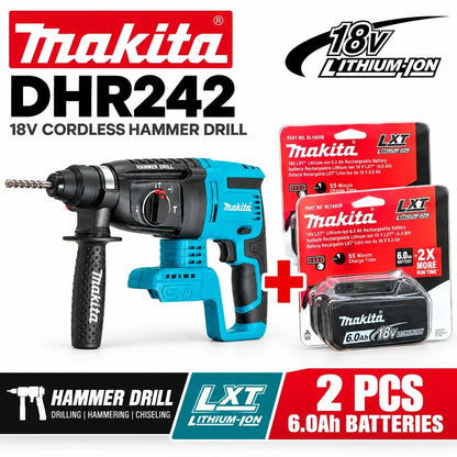 Trapano a percussione rotante senza fili Makita DHR242 18V, capacità per calcestruzzo 24mm, SDS Plus 4700 IPM 2.0J, utensile da costruzione per impieghi gravosi a 3 modalità, compatibile con BL1860B BL1850B BL1815, spedizio