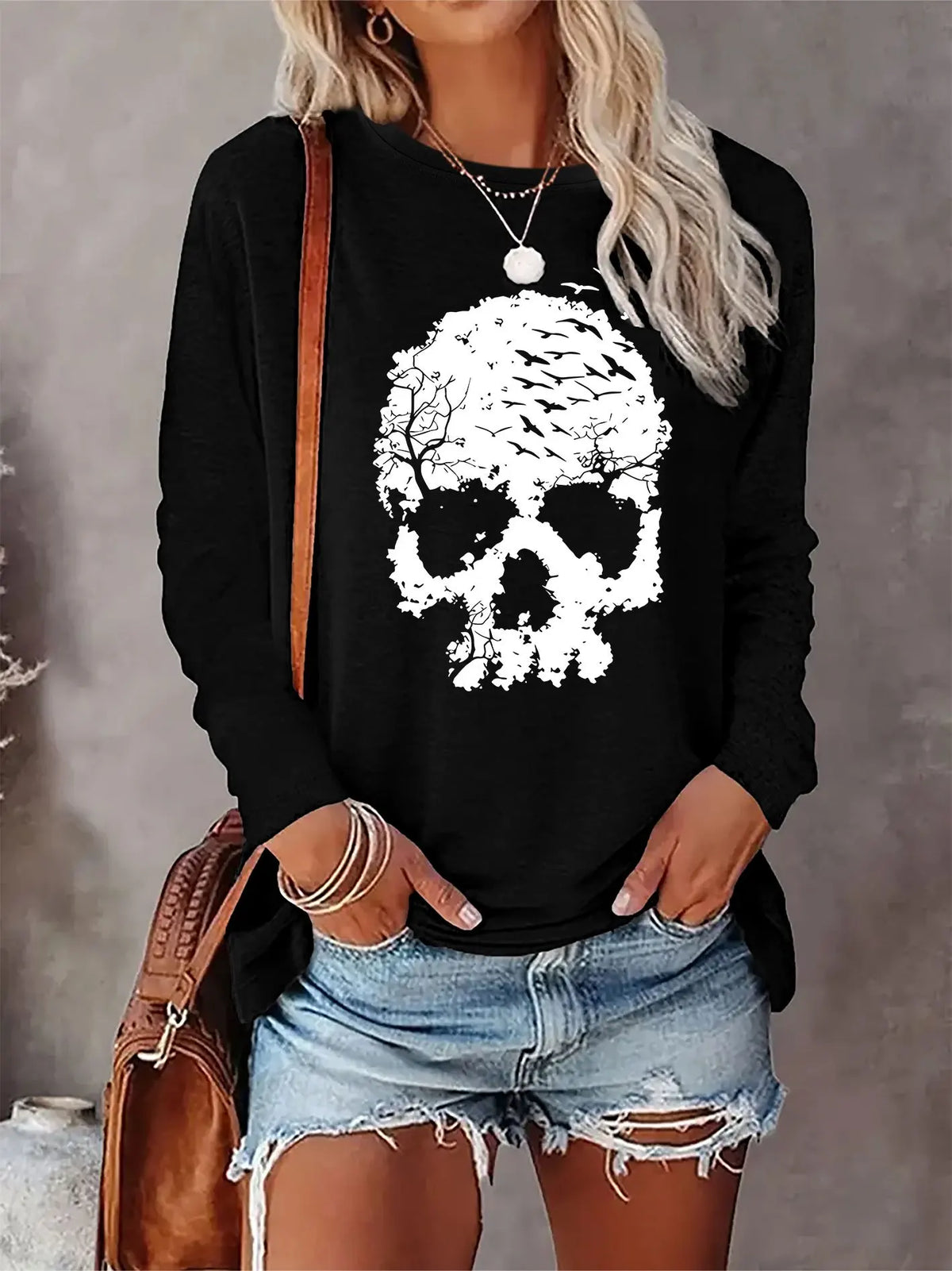 T-shirt da donna in 100% cotone, modello slim, a maniche lunghe, top bianco sottile, maglietta da donna