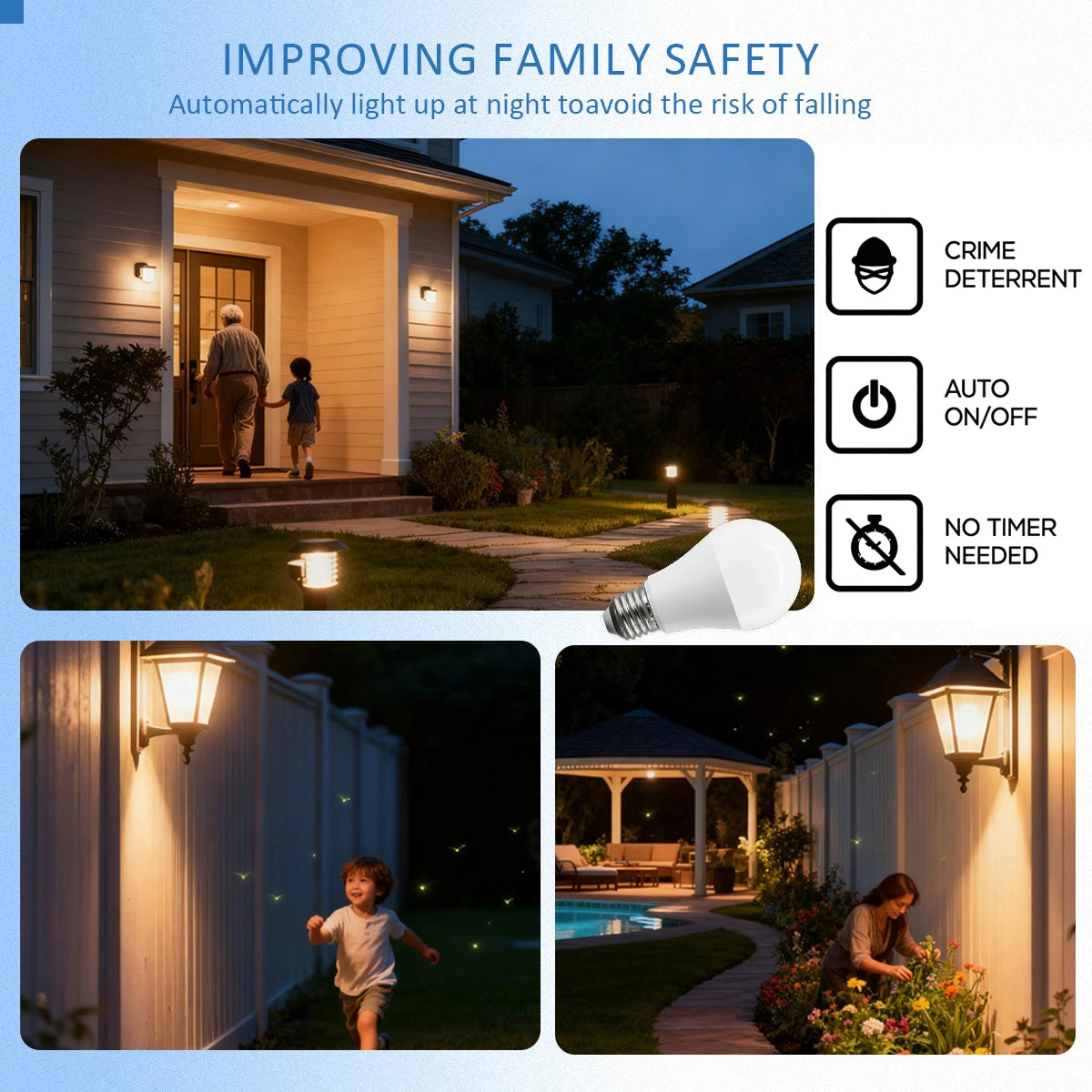 Confezione da 2 Lampadine LED Intelligenti con Sensore E27 B22, Luce Bianca dal Tramonto all'Alba, AC100-240V 1000LM 10W per Portico, Corridoio, Esterni, Garage