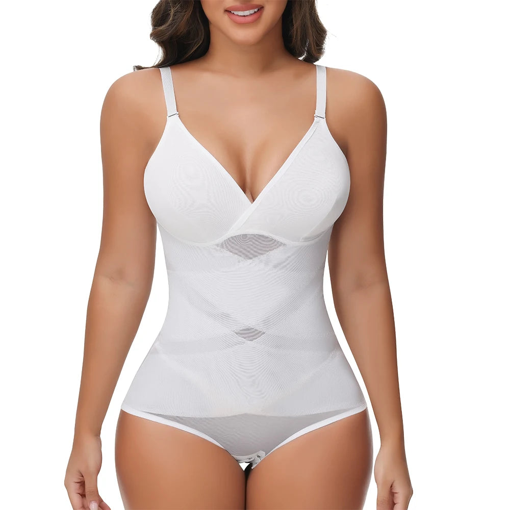 Body modellante per il corpo con controllo della pancia a vita incrociata per le donne Controllo completo del corpo con scollo a V Slip traspiranti in rete Intimo Sollevatore di testa