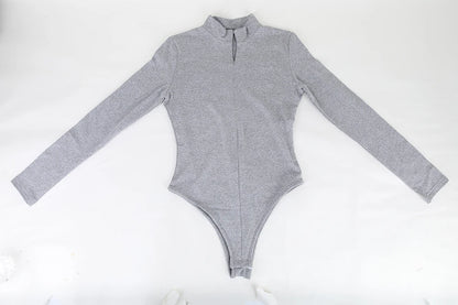 Body con colletto alla coreana con cerniera Donna Manica lunga Spazzolato Abiti invernali con fondo Sexy Streetwear Body Shaper Body pancia piatta