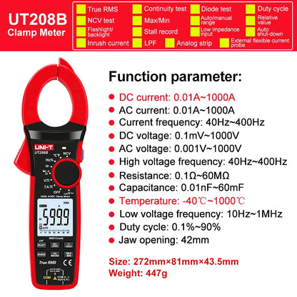 UNI-T Pinza amperometrica UT201 UT202 UT202A UT203 UT204 Plus Tester digitale Voltmetro professionale Pinza Amperometro Multitester elettrico