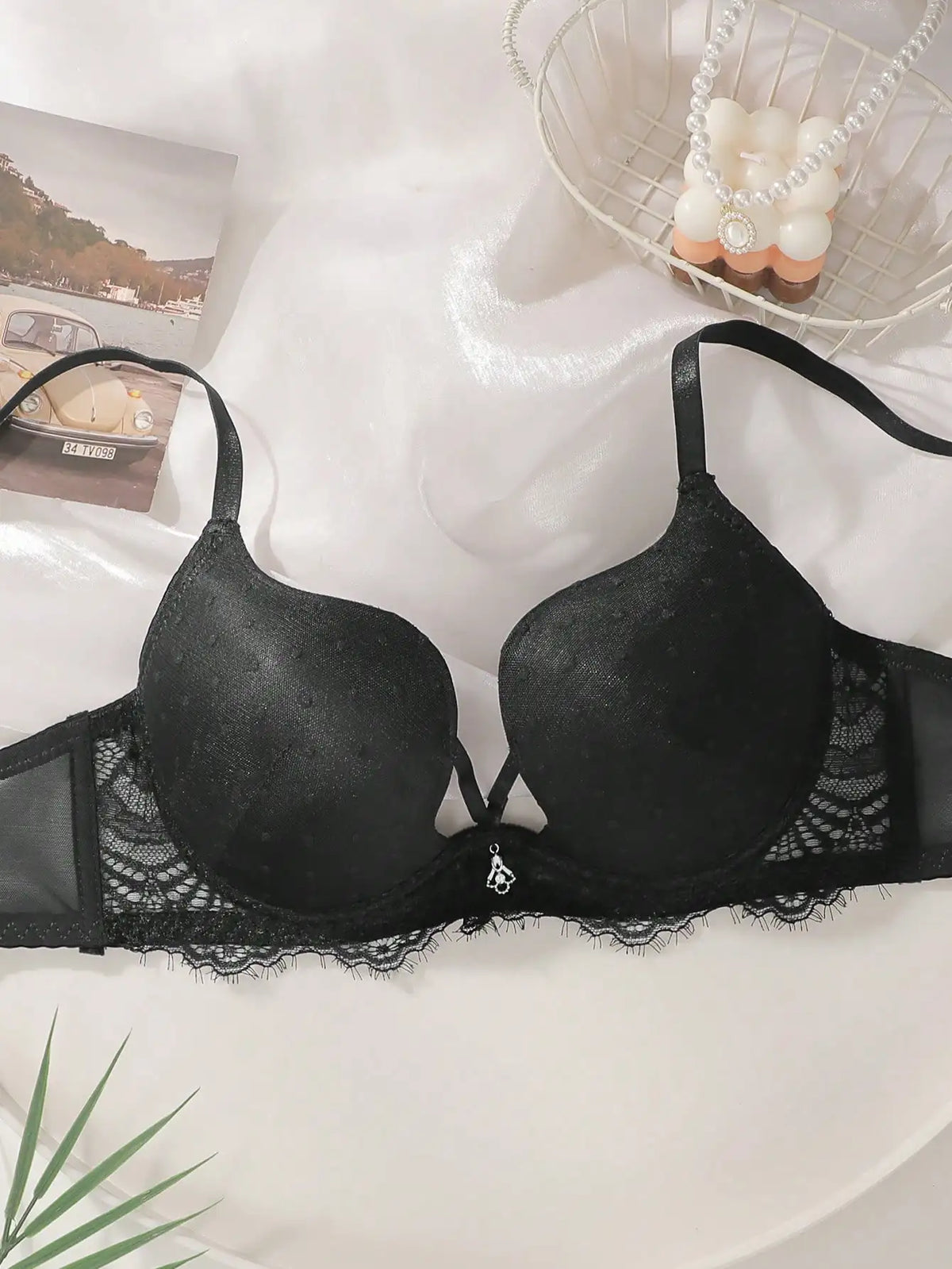 Reggiseno nero in pizzo a pois, stile elegante, biancheria intima da donna, lingerie sexy, modello L2699.