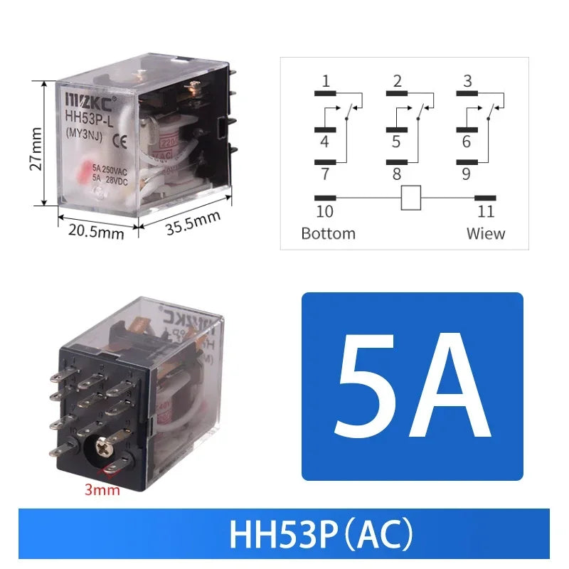 10 pz per relè di controllo miniaturizzati all'ingrosso piccolo relè intermedio AC 12V DC C24 AC220 HH52P HH53P HH54P HH62P HH63P HH64P