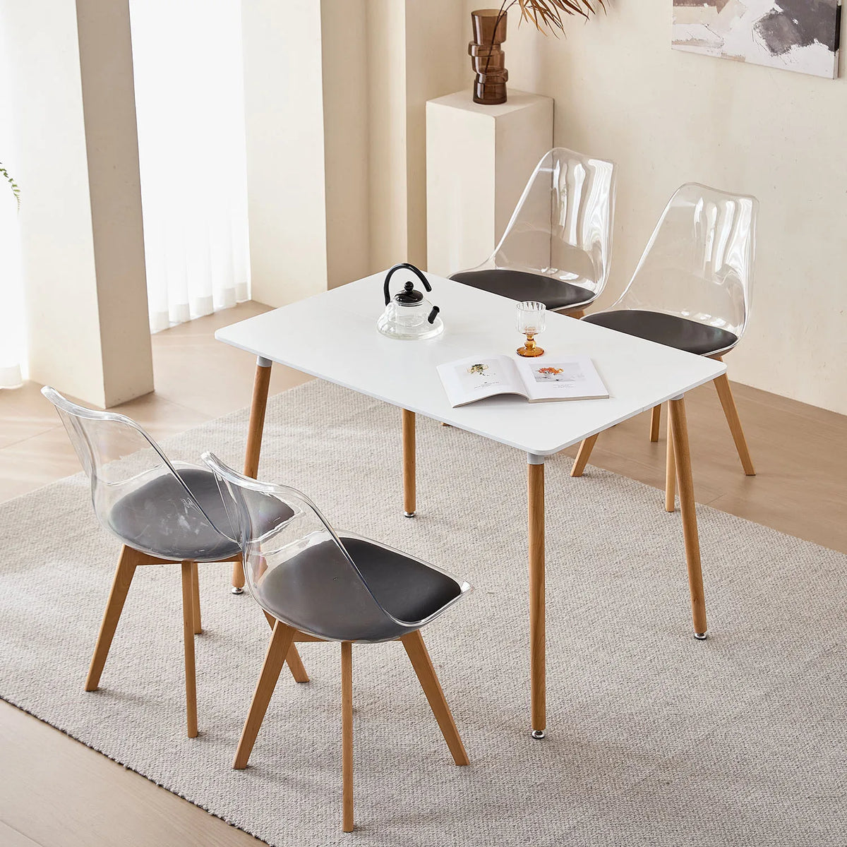 Set di 4 sedie da pranzo trasparenti gambe in legno sedia moderna e confortevole in PU per cucina camera da letto soggiorno mobili da cucina per la casa