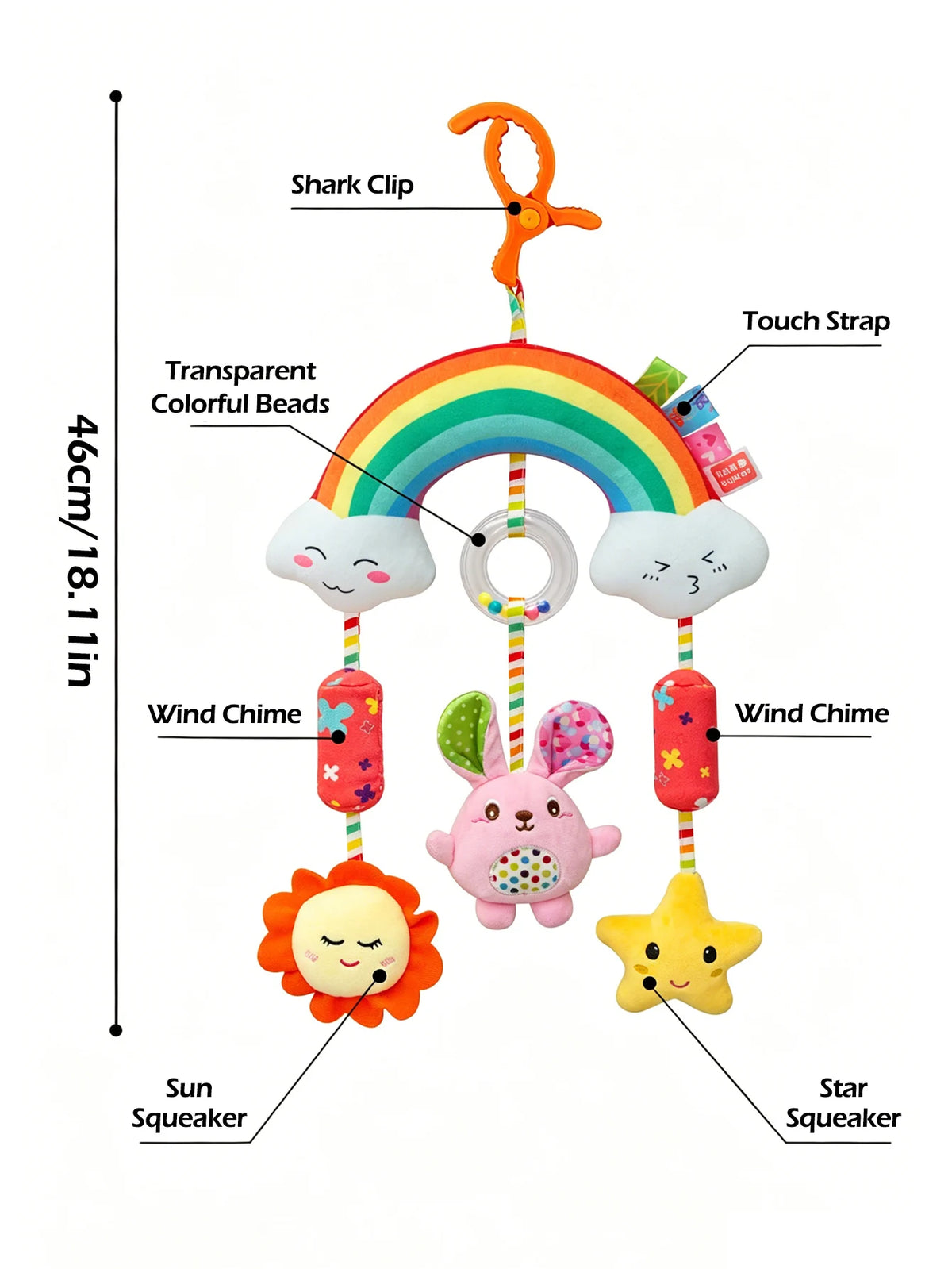 Giocattolo di Peluche per Neonati con Sonaglio e Sottoposto a Pressione per lo Sviluppo Multi-Sensoriale del Bambino 0-12 Mesi, Regalo Perfetto per Neonati per Culla e Seggiolino Auto