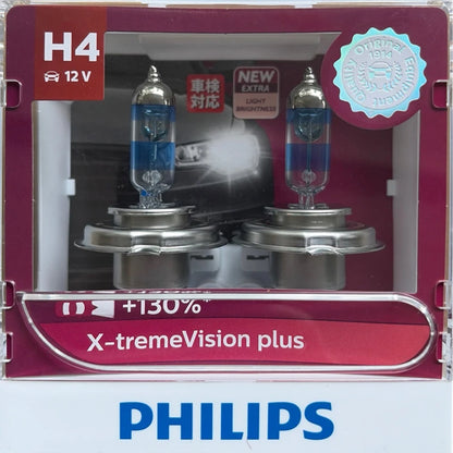 Philips H4 12V 60/55W X-tremeVisio Plus 3700K Luce Brillante Fino al 130% Più Luminosa Faro Alogeno Originale per Auto 12342XV+