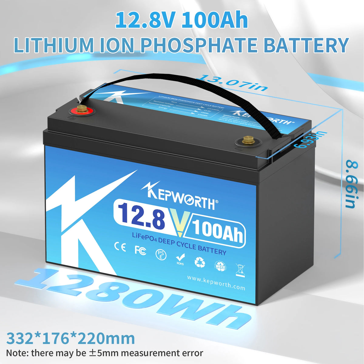 KEPWORTH 12V 100Ah LiFePO4 Batterie Celle di grado A ricaricabili per batterie al litio ferro fosfato di stoccaggio esterno/domestico