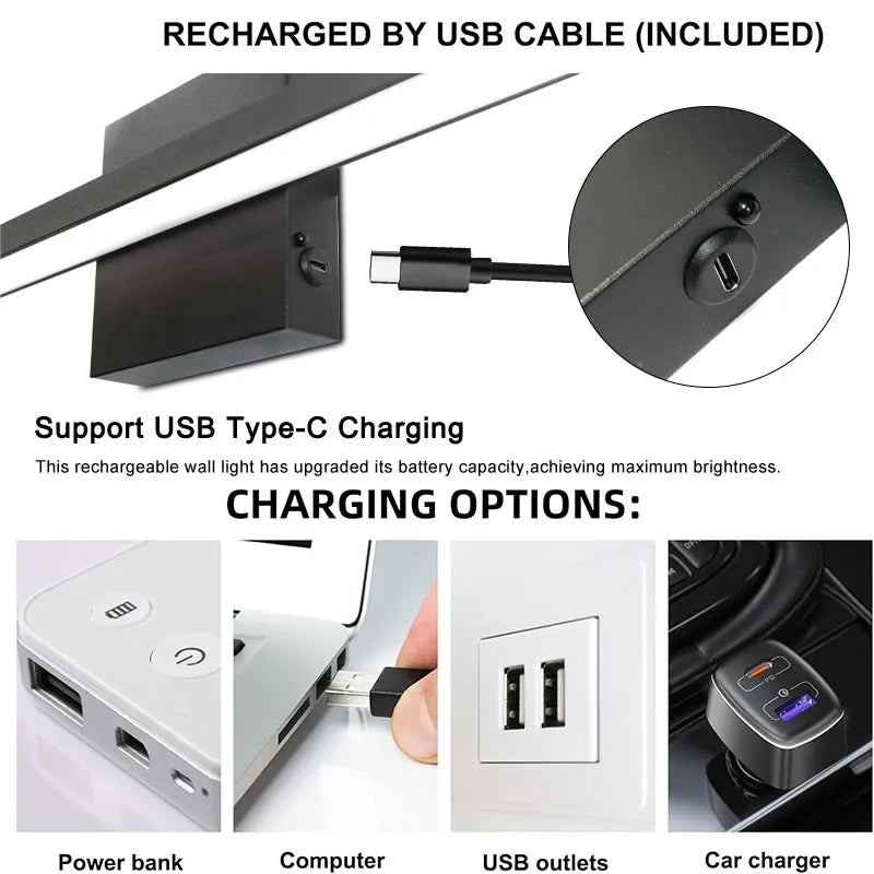Lampada da parete ricaricabile con batteria da 6000 mAh, ideale per illuminare quadri, con interruttore dimmerabile e telecomando, lampade da parete senza fili.