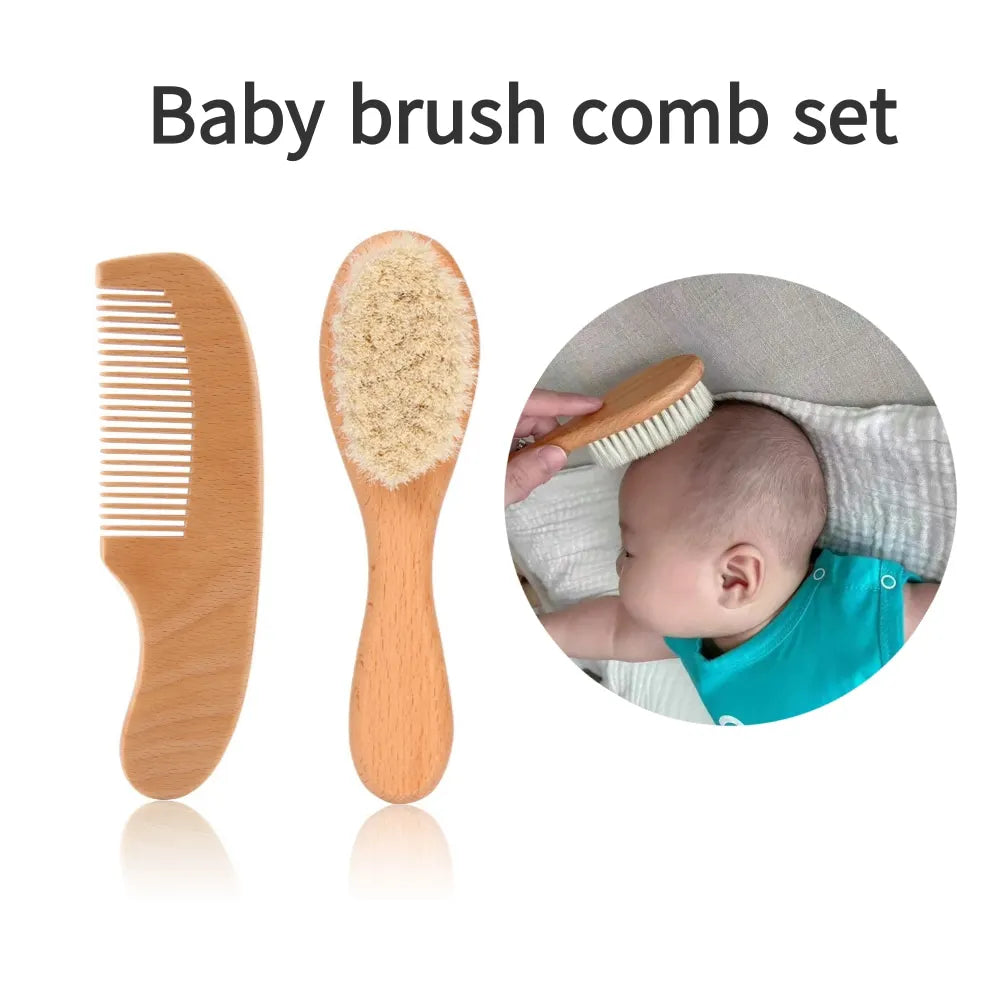 Set di 2 pettini e spazzole per la cura del bambino, set regalo con pettine e spazzola in legno di faggio TG183