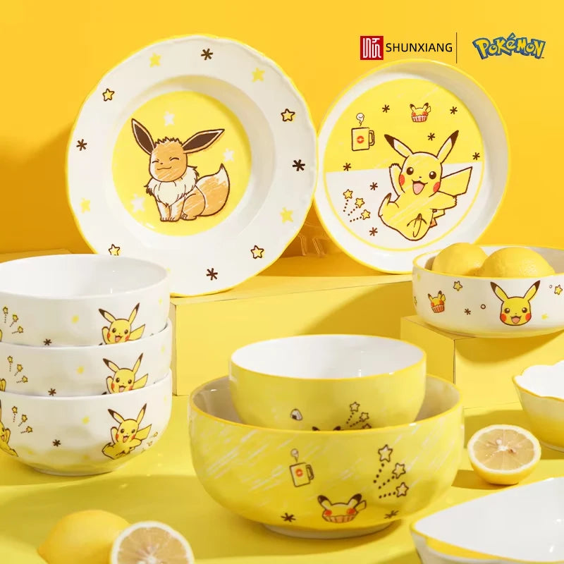 Set di Stoviglie in Ceramica Pokemon Autorizzato SHUNXIANG, Piatti con Motivi Cartoon, Set da Cena, Adatto al Microonde, per Casa, Ciotole