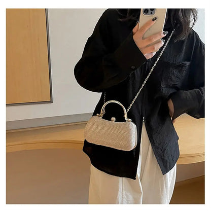 Borsa da sera da donna con perline da sposa Borsa da pranzo Borse a tracolla a catena Elegante pochette con strass Borsa da sera a forma di uovo