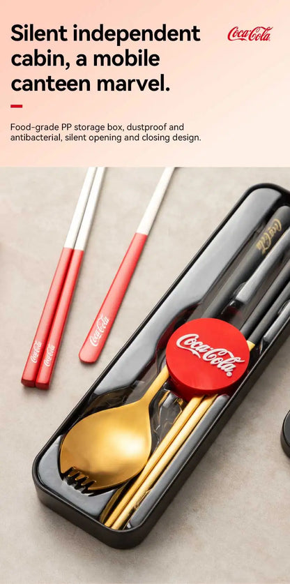 Set di posate portatili Coca Cola in acciaio inossidabile 304, forchetta e cucchiaio da viaggio con custodia per campeggio, picnic, cucina all'aperto, idea regalo
