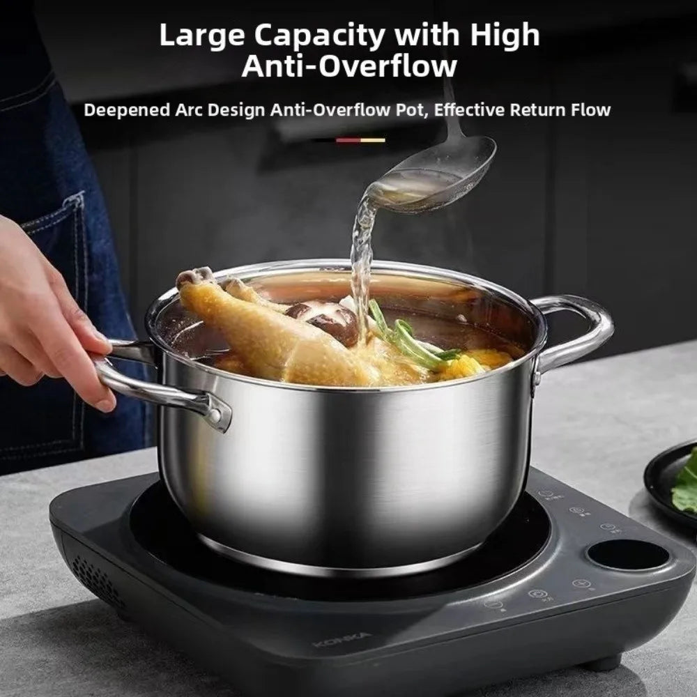 Pentola per zuppe in acciaio inossidabile con fondo doppio e coperchio, utensile da cucina in acciaio inossidabile multifunzionale, disponibile nelle misure 18/20/22/24 cm, con rivestimento antiaderente.