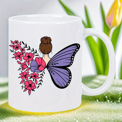 Tazza bianca in ceramica con farfalle e fiori - Perfetta per caffè mattutino, tè o cioccolata calda - Regalo unico per farfalla
