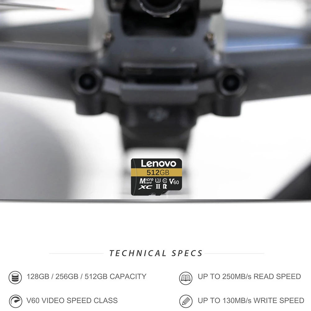 Scheda di memoria Lenovo ad alta velocità, 256 GB, 512 GB, classe 10, UHS-I, MicroSDXC, 1 TB, 128 GB, per droni DJI e fotocamere GoPro Hero, ideale per riprese in 4K.