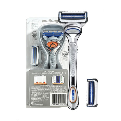 Rasoio manuale Gillette SkinGuard con 2 lame sottili Nano, pettine Skin Guard e strisce lubrificanti per pelli sensibili e acneiche, ideale per principianti.