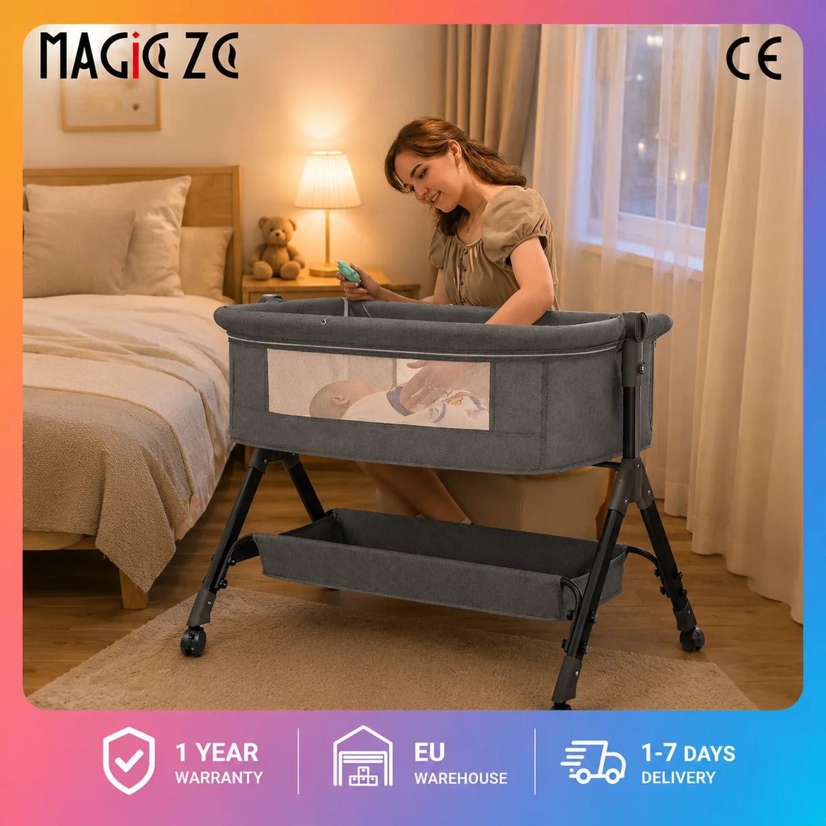 Culla Multifunzione Convertibile per Neonati e Bambini, Lettino Portatile per Neonati, Culla Co-Sleeping, Letto Grande Componibile Accanto a Mamma, Culla Anti-Soffocamento, Protezione Spinale a 5 Inclinazioni, Culla per Neona