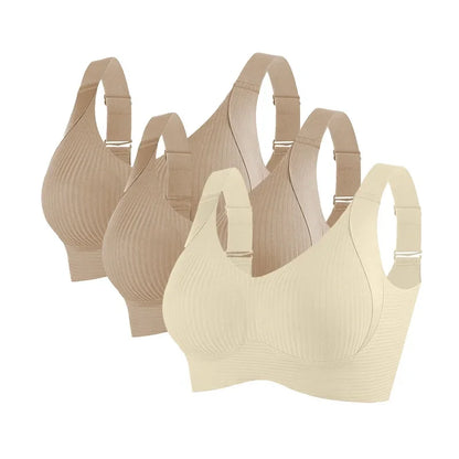 Set da 3 pezzi: reggiseno push-up da donna, senza ferretto, con effetto lifting, intimo senza cuciture, reggiseno a coste con scollo a V, taglie forti, lingerie sexy, taglie M-4XL, intimo 2028.