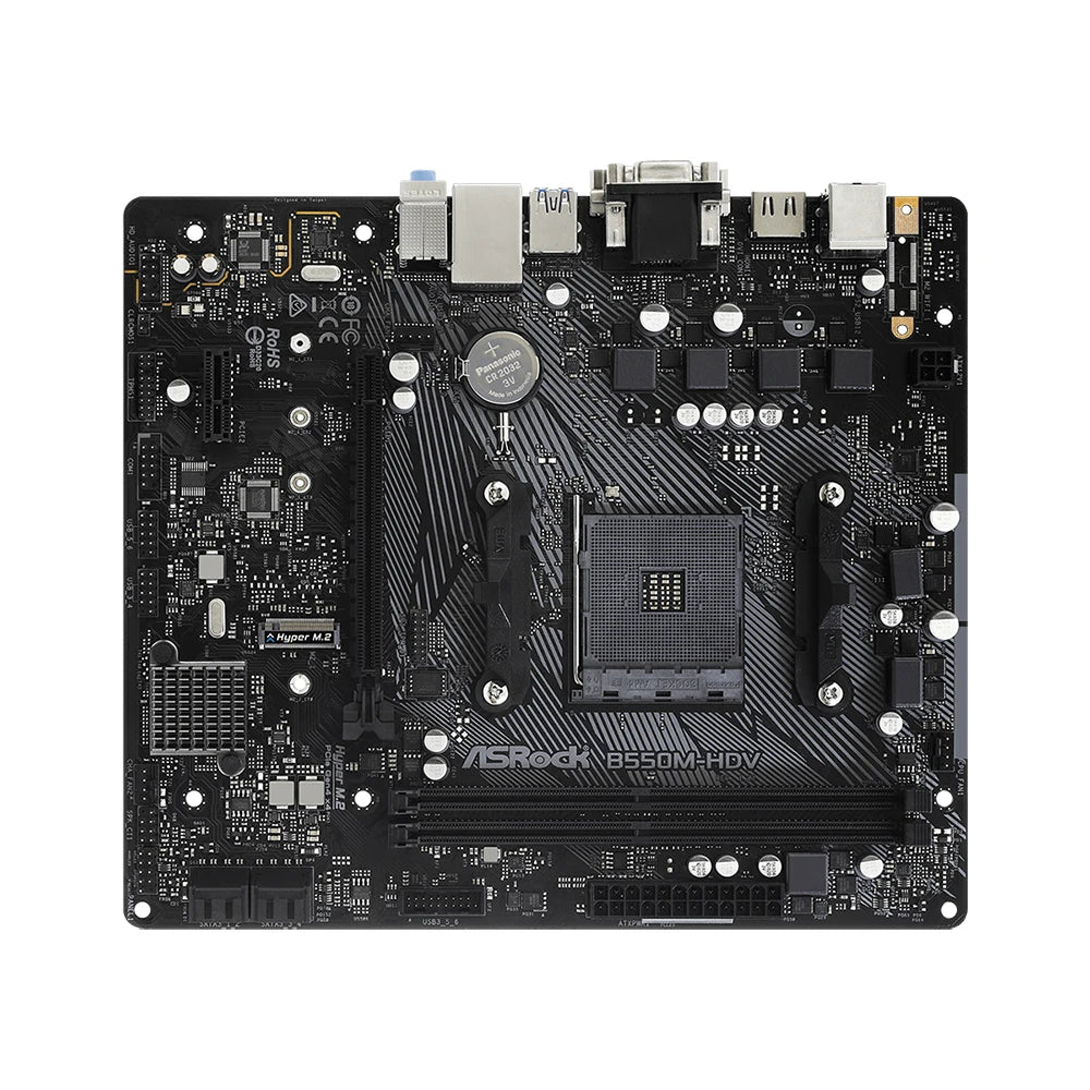 Scheda madre ASRock B550M-HDV, socket AM4, DDR4, 4733 MHz, 128 GB, PCIe 4.0, NVME M.2, formato MATX, compatibile con CPU Ryzen 5 5600, 5600G, 5700X3D, 5800X.