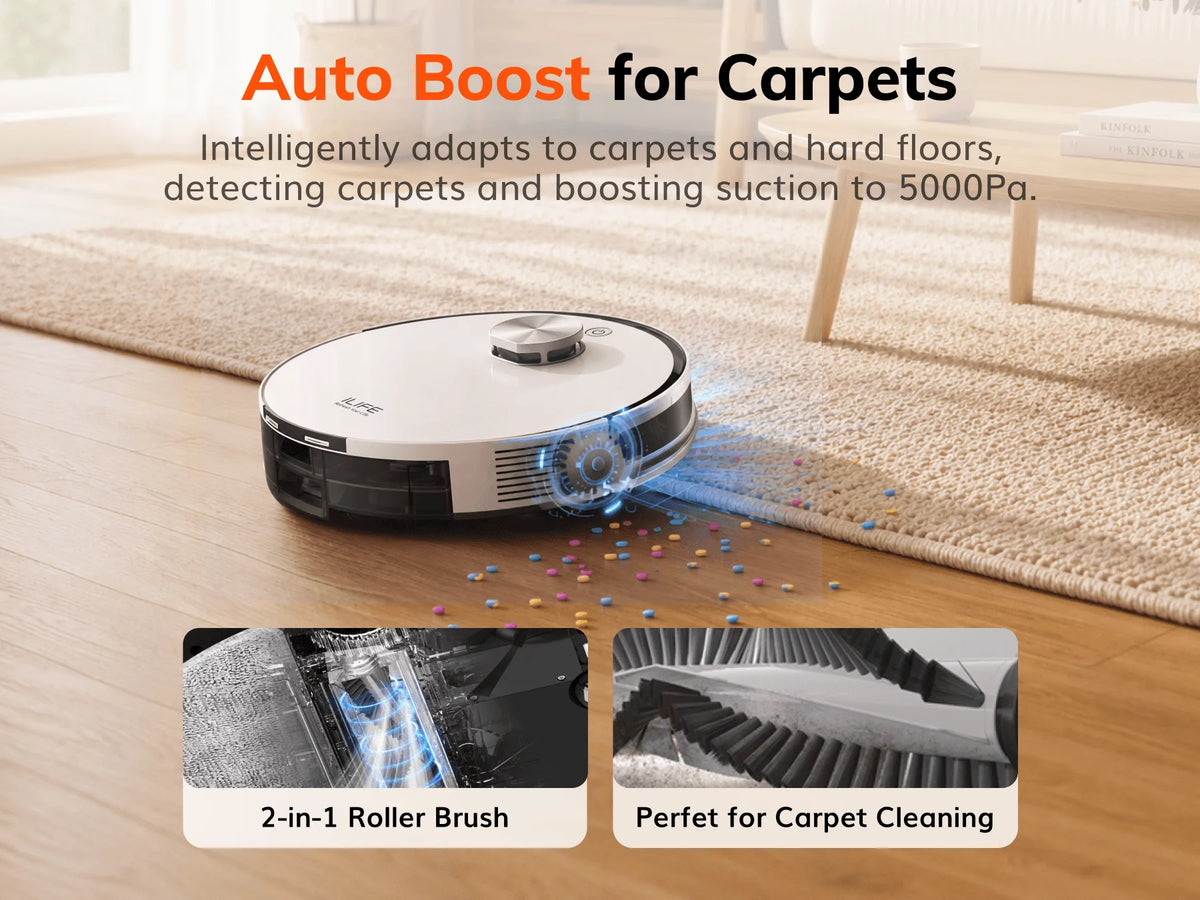 Robot Aspirapolvere ILIFE A30 Pro con Stazione di Svuotamento Automatico, Forte Aspirazione 5000Pa, Navigazione LDS, 180 Minuti di Autonomia, Funzione 2-in-1 Lavaggio e Spazzamento, Controllo APP, Pulizia di Pavimenti e Tappe
