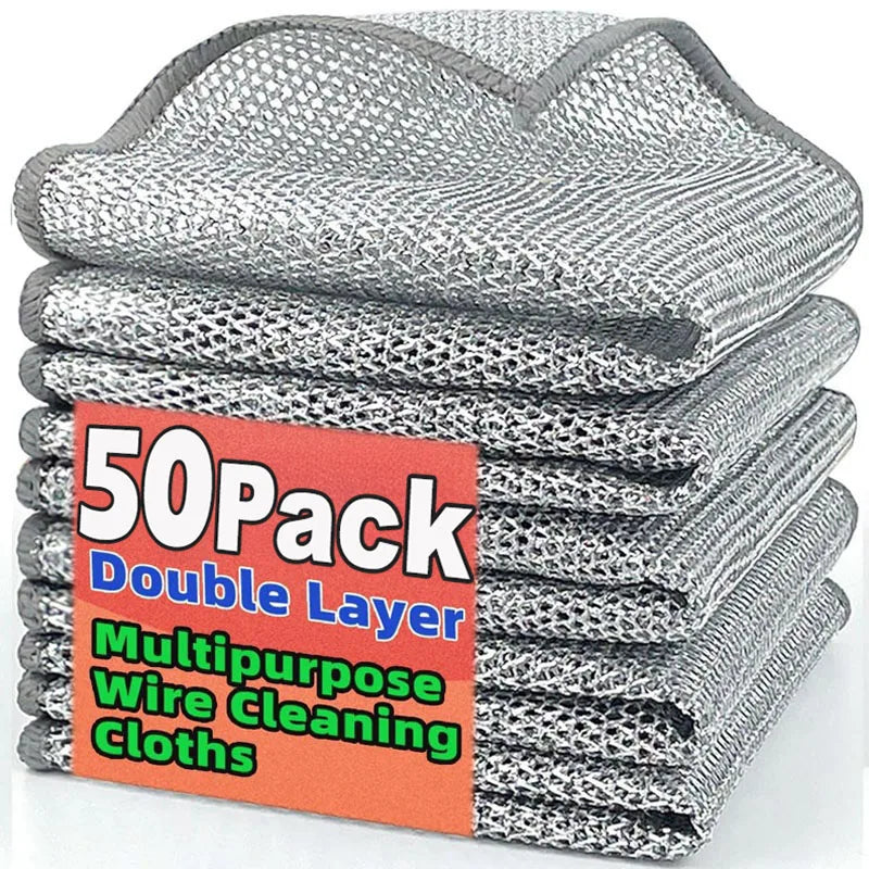 1/50pcs Strofinaccio magico Filo d'argento Pulizia Panno da cucina Addensato Asciugamano in microfibra Spugna incorporata Filo di acciaio Palla Straccio