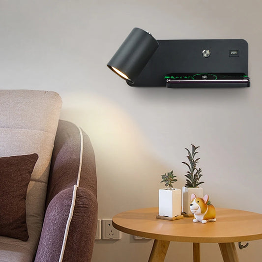 Lampada da parete a LED per interni Lampada da parete con ricarica USB e wireless per la casa Camera da letto Comodino Nordic Sconce 5W GU10 Lampadina AC110V/220V