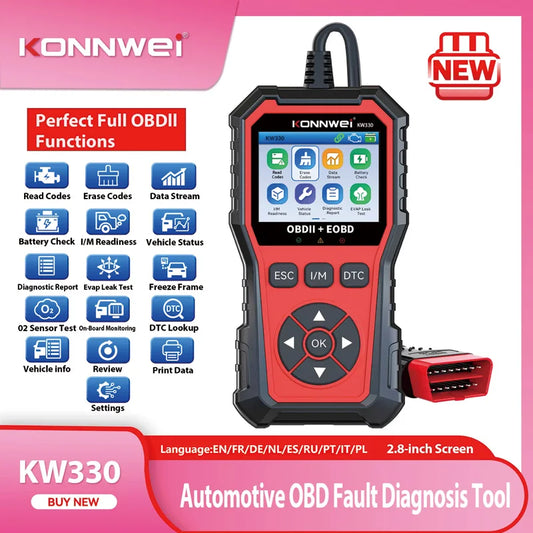 2026 KONNWEI KW330 Auto OBD2 Scanner di guasti Test della batteria del motore Codice di guasto Trasparente Dati in tempo reale Strumento di ispezione OBD professionale