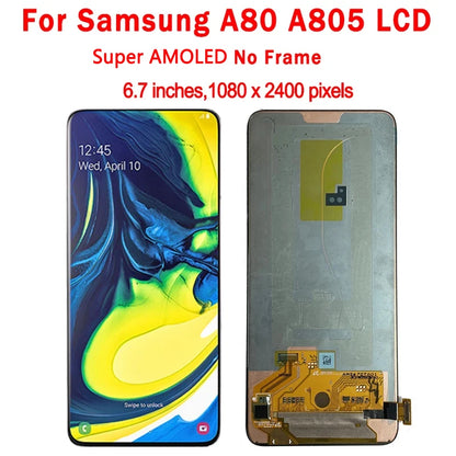 Display LCD Super AMOLED per Samsung A80 A805 A805F, gruppo digitalizzatore touchscreen con sensore di impronte digitali per Samsung A90 LCD