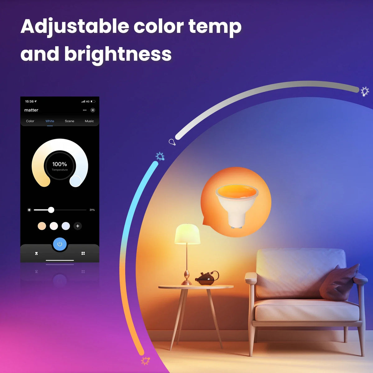 MOES Tuya Matter WiFi GU10 Lampadina intelligente Dimmerabile Luce a Led 16 milioni di colori RGB C + W Lampada a candela Controllo vocale Alexa Google Home