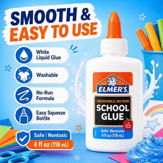 Colla Elmer's 118ml 147ml 240ml, Colla per Slime Lavabile Non Tossica Multiuso per Slime, Carta, Scuola, Fai da Te, Adesivo