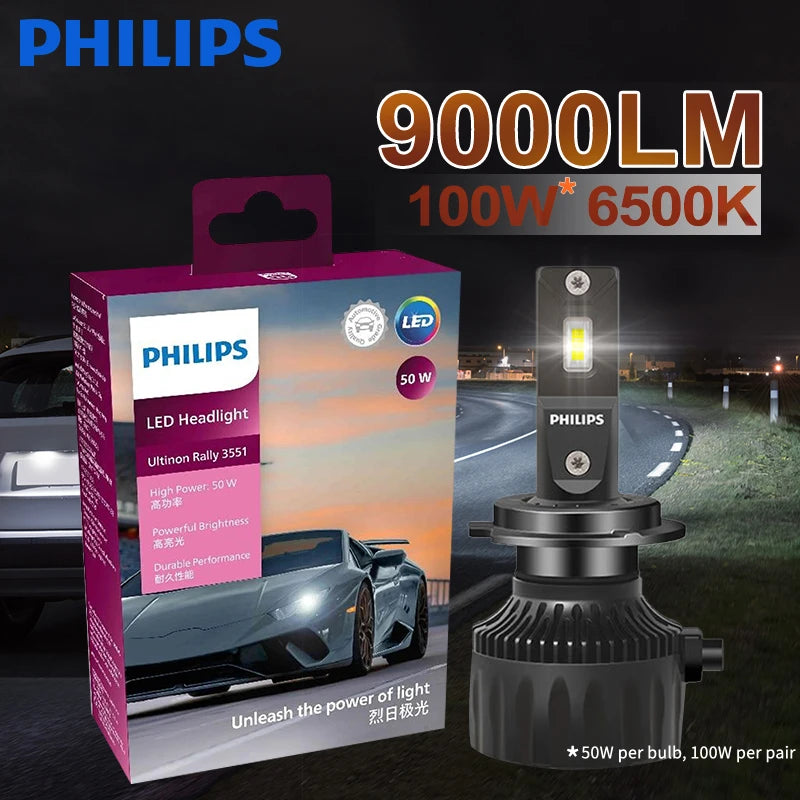 Philips Ultinon Rally 3551 LED H4 H7 H11 HB3/4 9006 9005 HIR2 Fari Auto 6500K Bianco Potenza Massima 50W Lumen Massimo 4500lm Lampadine LED