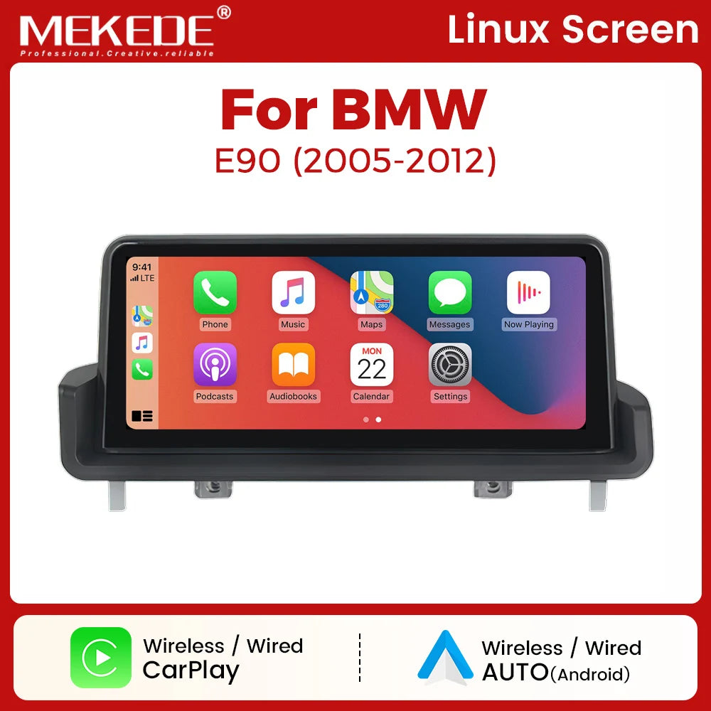 Sistema multimediale intelligente per auto con schermo QLED da 10,25 pollici, Linux, CarPlay wireless, Android Auto, per BMW E90 E91 E92 E93 2005-2012, con WiFi, BT, navigazione GPS e autoradio.