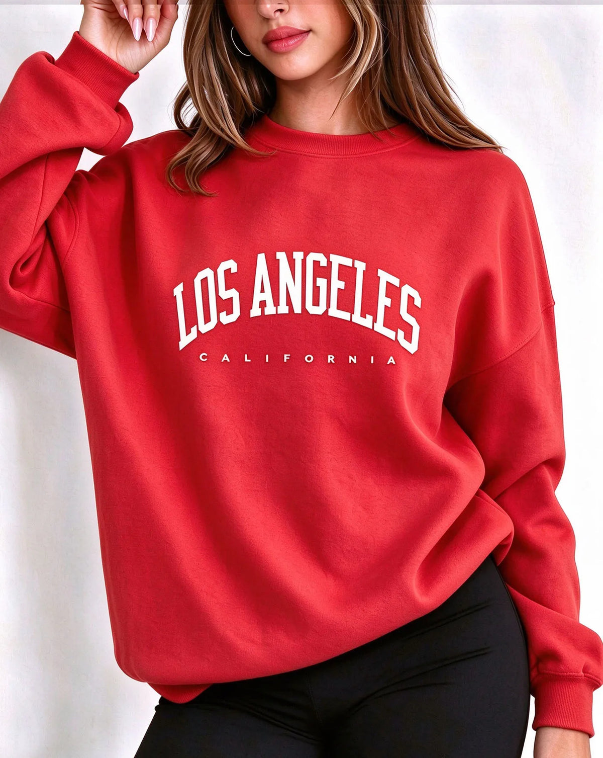 Felpa da donna con scollo rotondo, stampa con scritta LOS ANGELES, maniche lunghe, modello casual, ideale per un look streetwear, perfetta per l'autunno e l'inverno, felpa ampia.