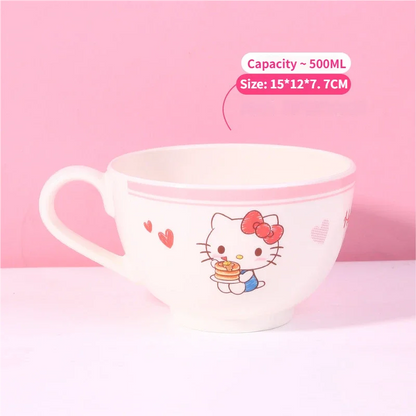 WUHE Set di Stoviglie per Bambini Hello Kitty, Ciotole e Piatti in Melamina, Design Cartoon per Ragazze, Senza BPA, Infrangibile, Lavabile in Lavastoviglie