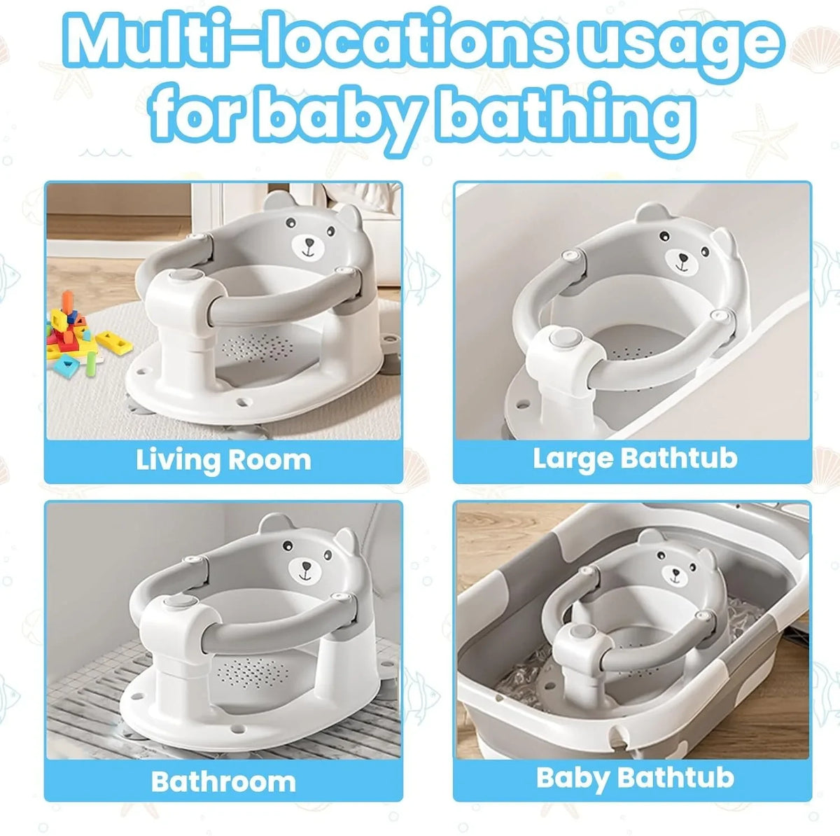 Seggiolino da bagno per neonati 6 mesi Plus. Sedia da bagno per bambini antiscivolo con orsetto carino Sedia da bagno sicura per neonati e neonati