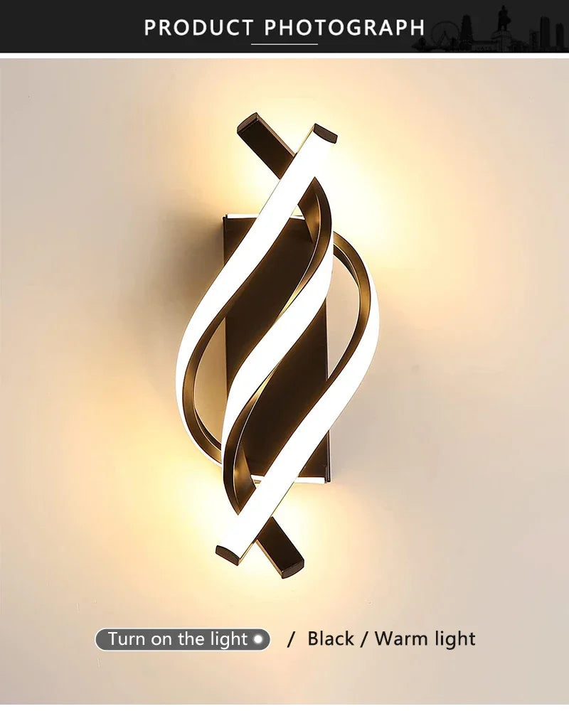 Lampada da parete moderna a LED Linea domestica Decorazione Lampada da parete Soggiorno Sfondo Muro Camera da letto Testiera Illuminazione bianca nera Lustro